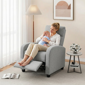 Fabric Recliner Manual Home Theater Seating Single Linen-Touch Sofa Armchair for Living Room, Light Grey – view 12