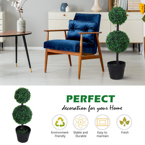 2 Ball Topiary Tree in Pot for Home Decor, Artificial Plant for Home Office, Living Room Decor, Dark Green – view 4