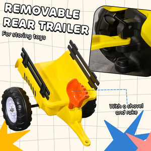 Aosom Ride on Excavator with Back Trailer, Shovel & Rake for 3+ Year Old