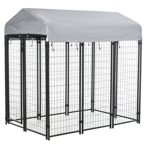 Outdoor Dog Kennel with Waterproof UV-Resistant Cover, 4 x 4 x 4.5 ft