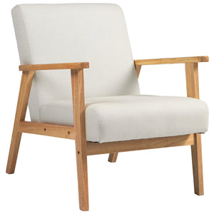 Mid-Century Modern Accent Chair Retro Fabric Armchair Wooden Arm Upholstered Lounge Chair for Living Room Floral