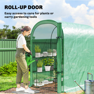 Walk-in Mini Greenhouse with Shelves, Portable Outdoor Greenhouse with Roll-up Door, 123 x 187 x 189 cm – view 5