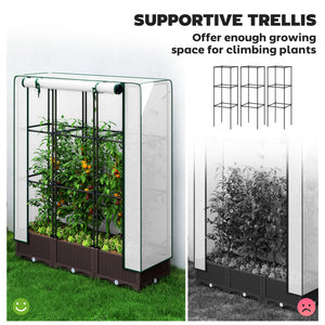 Raised Garden Bed Kit with Trellis, Plastic Raised Flower Bed with PE Cover and Zipper Door, 47 x 16 x 50 inch