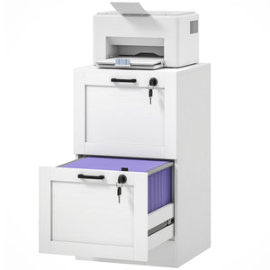 Vertical Filing Cabinet with 2 Drawers, Lock, File Cabinet for Home Office, A4 and Letter Size Files, White