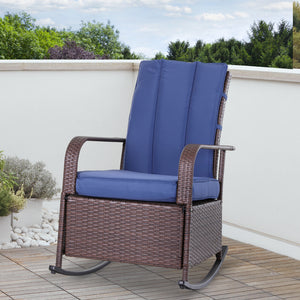 Outdoor Wicker Rocking Chair with Cushion, Patio PE Rattan Recliner Chair with Adjustable Footrest – view 7