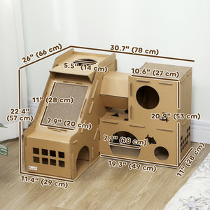 Multi-Level Cardboard Cat House, Corrugated Cardboard Play Condo with Scratching Pads for Indoor Kittens