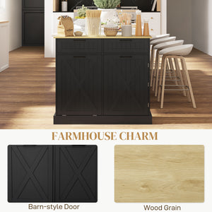 10 Gallon Hidden Garbage Bin Cabinet, Tilt Out Trash Cabinet w/ 2 Drawers, Freestanding Kitchen Island – view 6