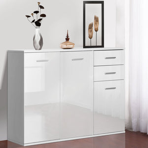 High Gloss Sideboard with 2 Drawers and 3 Doors, Buffet Cabinet with Adjustable Shelf, Coffee Bar Cabinet with Storage, White
