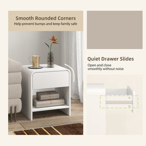 Nightstand Set of 2, Modern Bedside Table with Rounded Corners, Nightstand with Drawer and Open Shelf – view 12