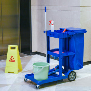 Commercial Janitorial Cart with 3 Tier Shelves, Professional Cleaning Cart with Rubbish Bag with Lid and – view 7