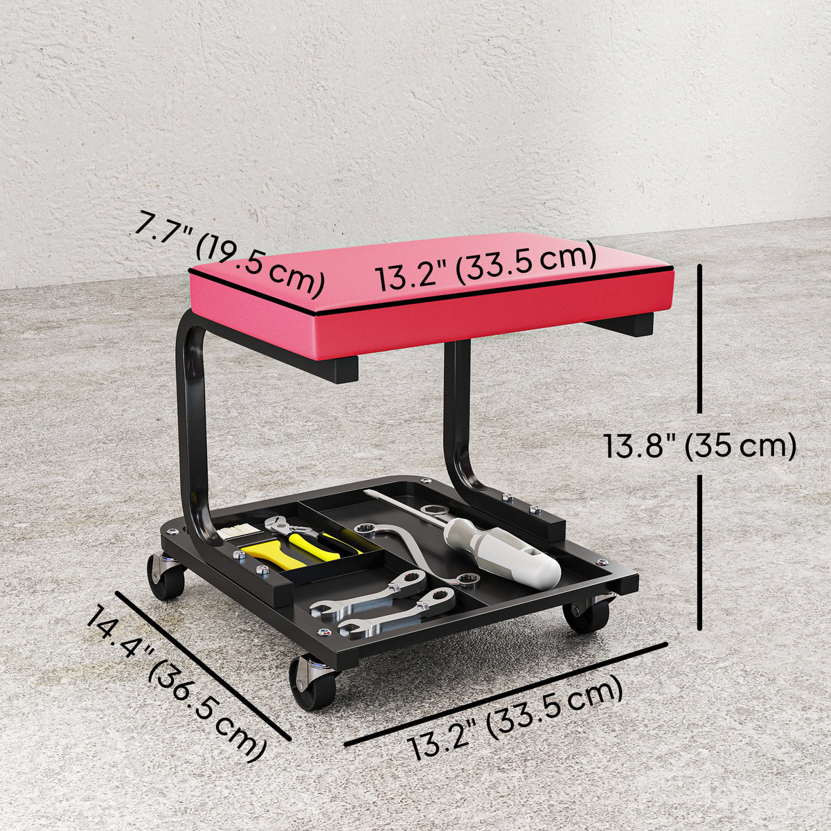 Rolling Mechanic Stool, 300 LBS Capacity Garage Stool with 2" Wheels, 360° Swivel Creeper Seat for Home Car Auto