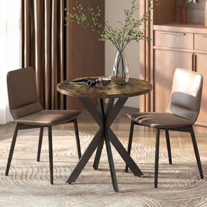29" Dining Table, Contemporary Round Kitchen Table with Steel Legs, Rustic Brown