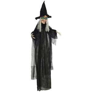 6' Life Size Black Witch Outdoor Halloween Decoration, Halloween Prop w/ Light Up Eyes