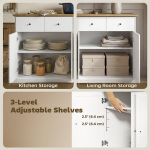 Sideboard Buffet Cabinet, 55" Farmhouse Kitchen Cabinet with Soft-Close Doors, 2 Drawers and 2 Adjustable Shelves