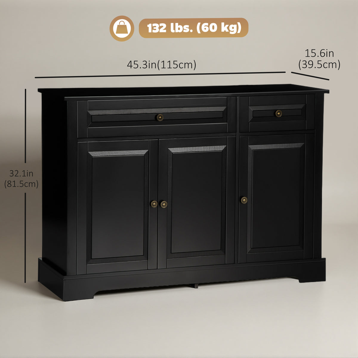 Modern Sideboard Cabinet, Buffet Cabinet with 2 Drawers and Adjustable Shelves – view 2