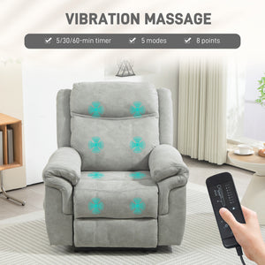Manual Recliner Chair with Vibration Massage, Side Pockets, Microfibre Reclining Chair for Living Room, Grey