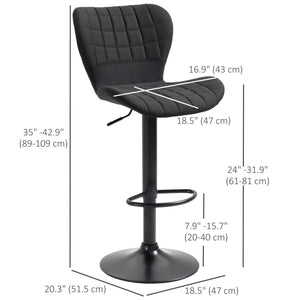 Bar Stools Set of 2, Adjustable Height Swivel Bar Chairs, Linen-feel Fabric Upholstered Kitchen Counter Stools with Wide Seat, Back and Footrest, Black