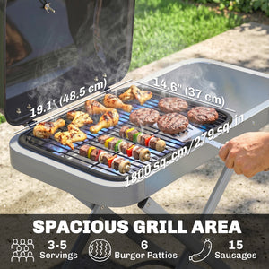 Portable Propane Gas BBQ Grill with Foldable Cart, Wheels, 9500 BTU Gas Barbecue Grill with Piezo Ignition Burner, Black