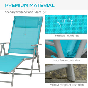 Lounge Chair Outdoor, Folding Patio Chaise Lounger, 360 lbs 7-Position Adjustable Back Outdoor Recliner with Cushion, Headrest for Garden, Backyard, Poolside, Blue