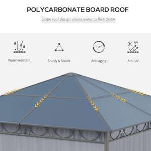 10' x 10' Polycarbonate Hardtop Gazebo Canopy, Outdoor Patio Gazebo with Aluminum Frame & Curtains, Dark Grey