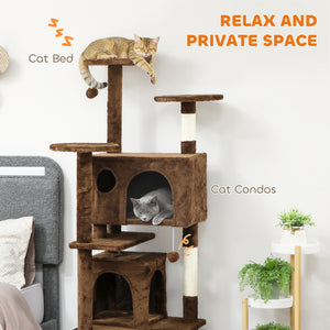 54" Cat Tree, Multi-Level Cat Tower with Scratching Posts, Cat Condos, Bed, Platforms, Ramp, Toy Ball, Beige – view 88