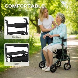 Foldable Rollator Walker with Seat for Seniors, Lightweight Rolling Walker with Adjustable Handles - Green