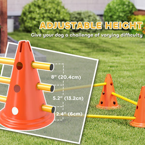 Dog Agility Hurdle Cone Set, Adjustable Obstacle Course Equipment with 6 Cones & 6 Poles, Carry Bag, Orange