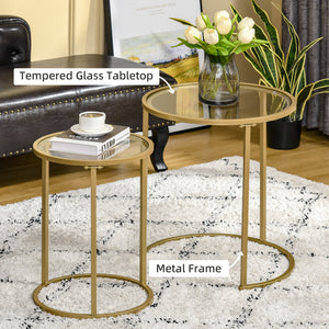 Set of 2 Nesting Coffee Tables with Metal Base, Round Side Table with Tempered Glass Tabletop for Living – view 11