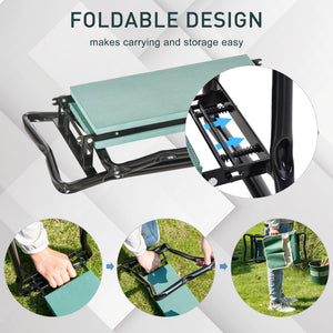 Garden Kneeler and Seat, Foldable Gardening Stool Bench with Thick EVA Foam Kneeling Pad and Large Tool Pouch, Green
