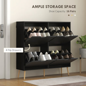 Shoe Storage Cabinet with 4 Flip Drawers and Adjustable Shelf, Shoe Cabinet for 8-16 Pairs of Shoes, Black – view 3