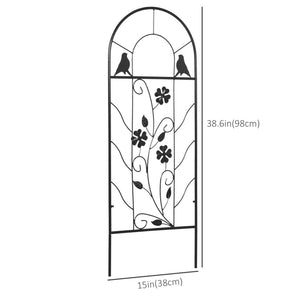 2 Pack Outdoor Metal Garden Trellis, Birds and Leaves Grid Panels for Roses, Vine Flower, Cucumber, Clematis, 39" Tall