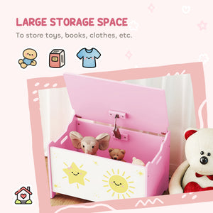 Qaba Toy Chest, Kids Storage Chest with Lid, Safety Hinges and Groove Handles for Boys, Girls