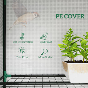 Lean-to Greenhouse with 3 Tier Shelves, Mini Greenhouse with 3 Roll-Up Doors for Indoor Outdoor, Green – view 10