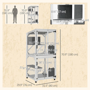 Catio Outdoor, Elevated Design, with Wheels, Resting Box, Water-Resistant, Multi Platforms, White & Grey