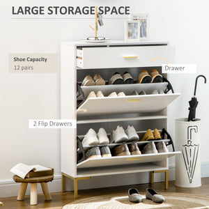 Modern Shoe Cabinet Storage 12 Pair Shoe Organizer with 2 Flip Doors Drawer and Adjustable Shelf White – view 3