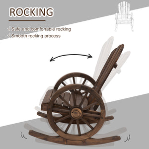 Patio Wooden Rocking Chair, Wagon Outdoor Rocker Chair with Slatted Design and Wheel Armrests for Garden, Carbonized