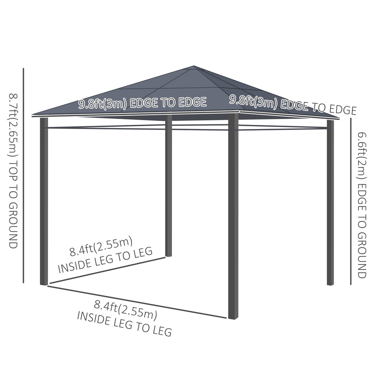 10' x 10' Polycarbonate Hardtop Gazebo Canopy, Outdoor Patio Gazebo with Aluminum Frame & Curtains, Dark Grey