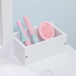 Qaba Kids Vanity Set with Mirror and Stool, Makeup Dressing Table with Drawers for Children Aged 3-6 Years, White