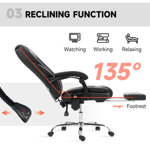 Massage Office Chair, Reclining Computer Chair with Adjustable Height and Footrest, Black