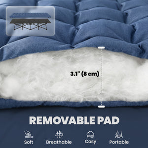 Camping Cot with Soft Pad, 32" Extra Wide Folding Cots with Non-Slip Feet and Carry Bag, Blue