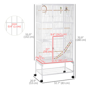 71" Bird Cage with Wheels Perches, Ramp, Storage Shelf, Toys for Canaries, Finches, Cockatiels, Parakeets – view 9