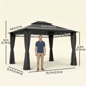 10' x 10' Outdoor Hardtop Gazebo Canopy w/ Double PC Roof, Steel Frame, Nettings – view 23