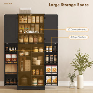 Tall Pantry Cabinet, 64" Storage Cabinet with Adjustable Shelves and 8 Door Spice Racks for Kitchen – view 3