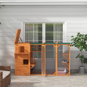Wooden Cat Catio, 76"L Walk in Outdoor Cat House with Asphalt Roof, Platforms, Lockable Doors – view 13
