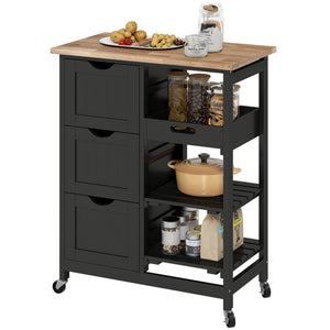 Kitchen Cart on Wheels, Rolling Kitchen Island Cart with Wood Top
