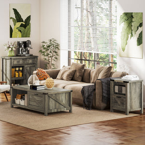 Side Table with Storage, Farmhouse End Table with Drawer, Open Shelf and Barn-style Panel – view 14