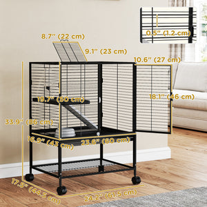 Rolling Small Animal Cage 34"H Chinchilla Cage for Ferrets, Squirrels w/ Removable Tray, Storage Shelf – view 2
