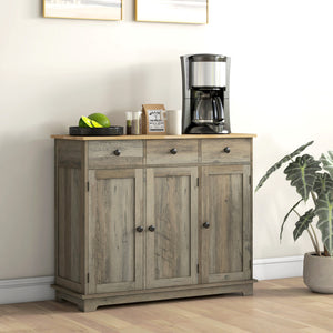 Modern Sideboard, Buffet Cabinet with Storage Cabinets, Drawers and Adjustable Shelves for Living Room, Washed Grey