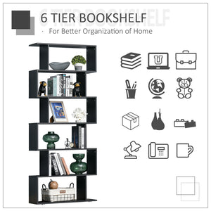 Wooden S Shape Bookcase 6 Shelves Storage Display Home Office Furniture