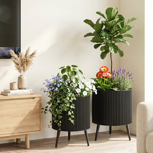 Decorative Flower Pots with Stand and Drainage Holes Set of 2-L view 2
